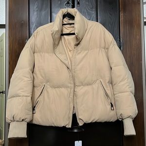 KYL puffer jacket in tan (picture is to show how it fits)